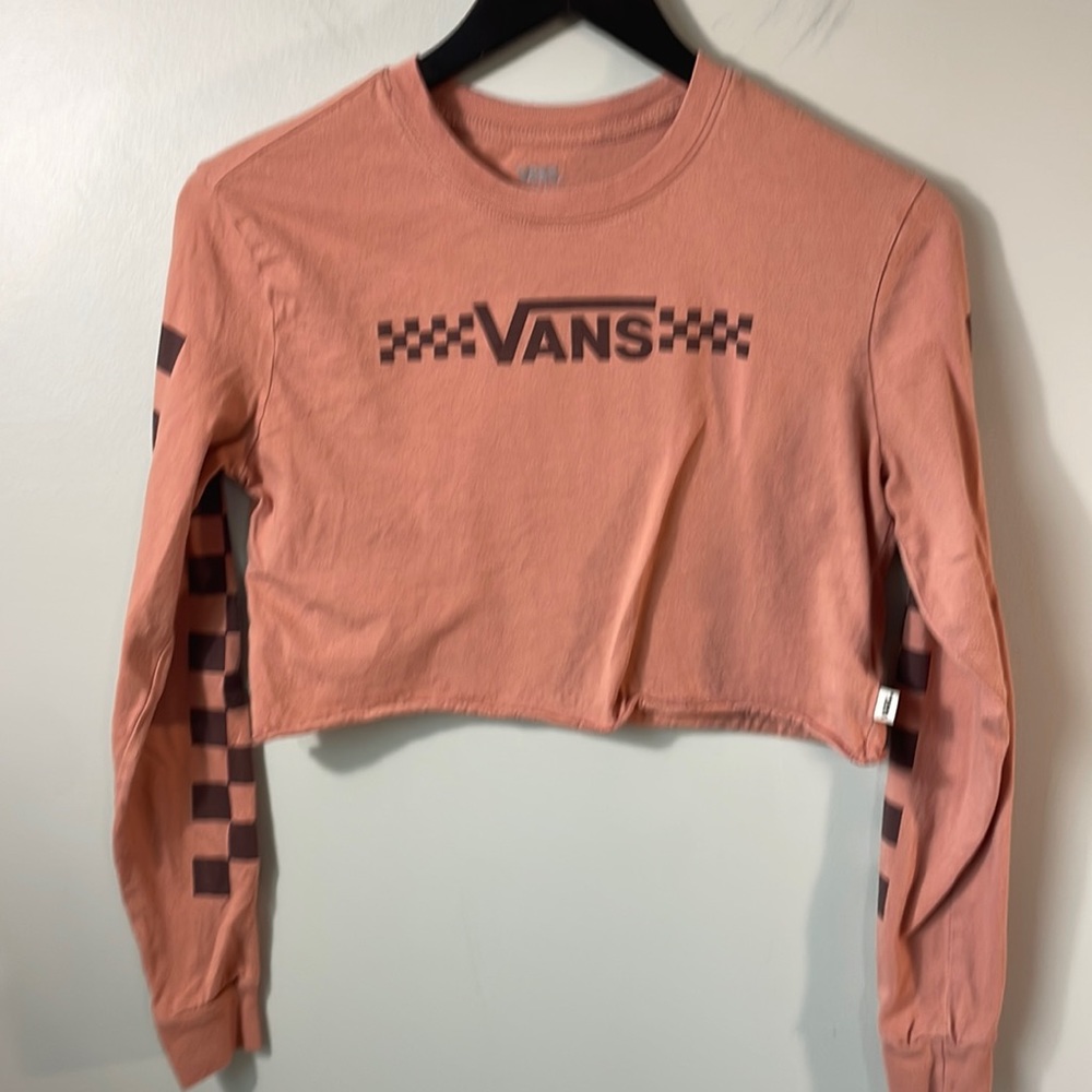 Vans XS long sleeve crop top logo shirt peachy grunge skater Indie Sleaze